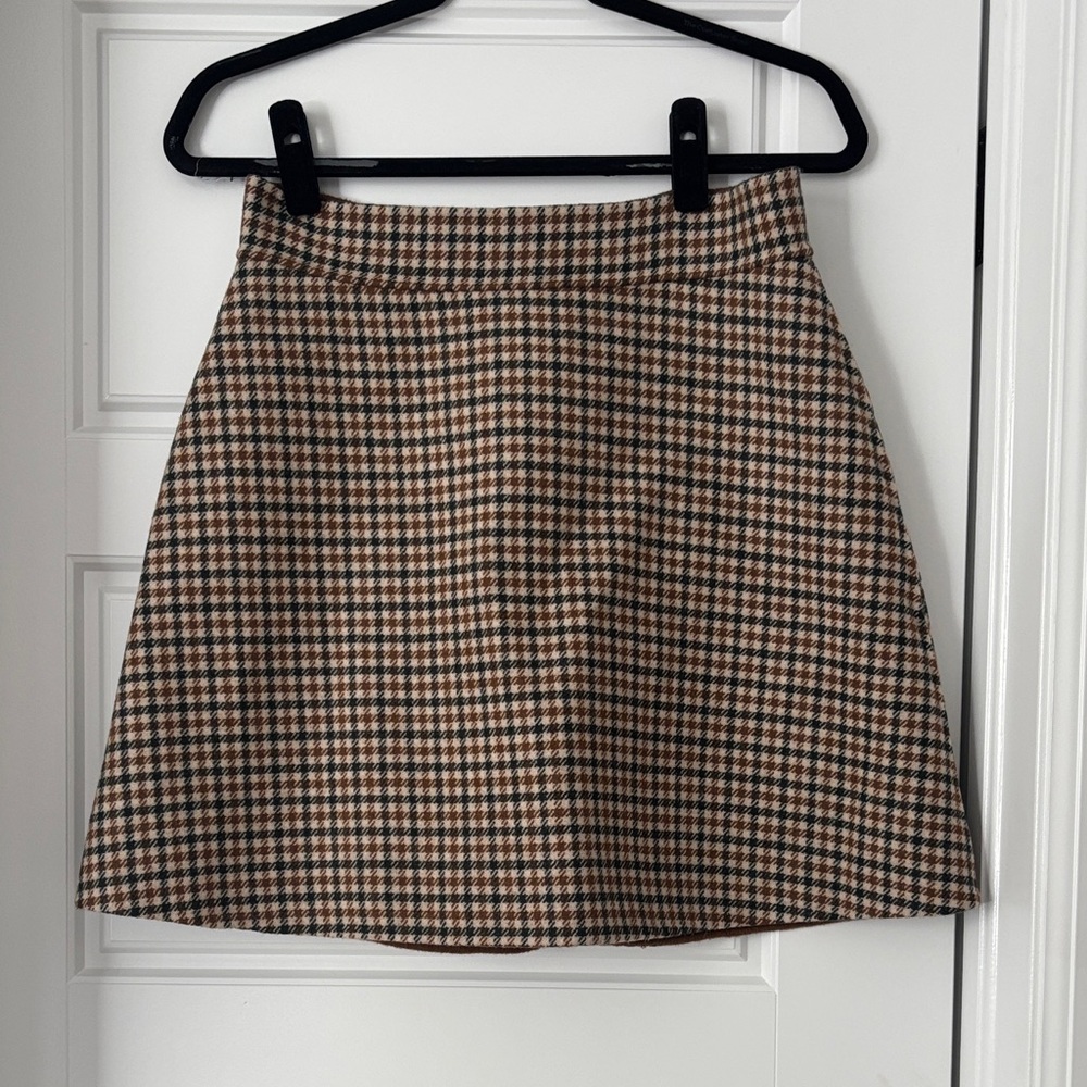 Tara Jarmon Brown and Cream A-Line Skirt